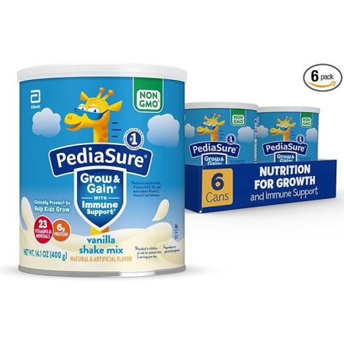PediaSure Grow & Gain With Immune Support Shake Mix Powder, Kids Protein Shake, Vanilla, 14.1 oz Can, Pack of 6—48 Servings
