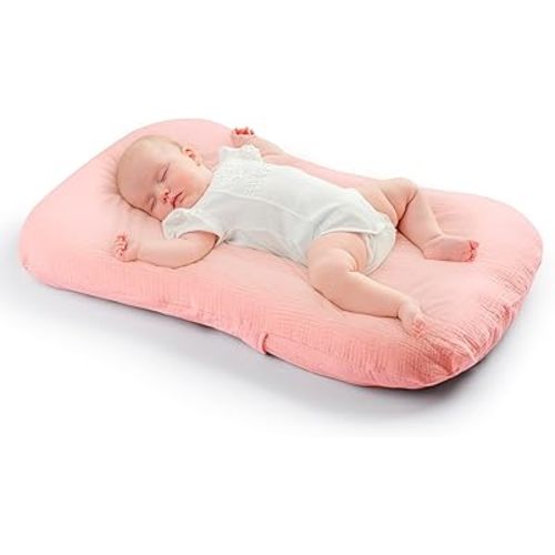 CORATED Baby Lounger for Newborn 0-24 Months, Infant Lounger Pillow Baby Nest Sleeper, Organic Cotton Baby Bed with Cover, Newborn Babies Essentials