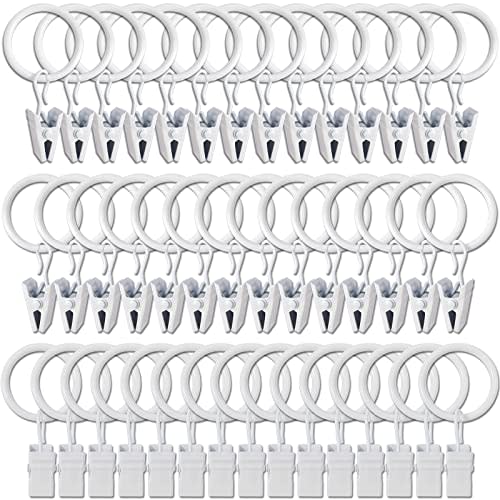 WeeksEight 44 Pack White Curtain Rings with Clips, Curtain Hooks Hangers Clip Rings for Hanging Drapes Bows Hat, Drapery Rings 1 in I D, Fits up to 5/8 in Diameter Curtain Rod.