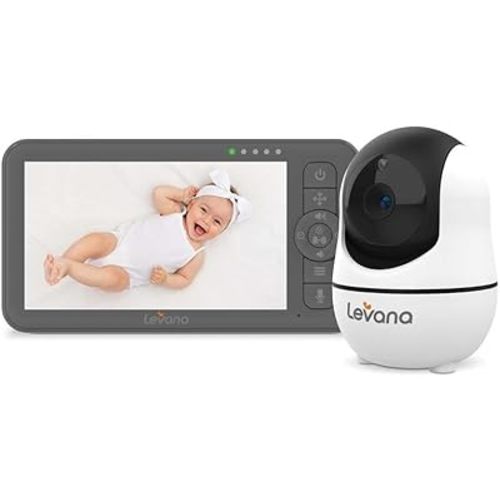 Levana Nala Moniteur vidéo pour bébé, écran 5,5" 1080p, caméra PTZ à vision nocturne, autonomie de la batterie de 22 heures, batterie 5000 mAh, sans WiFi, conversation bidirectionnelle, caméras pour