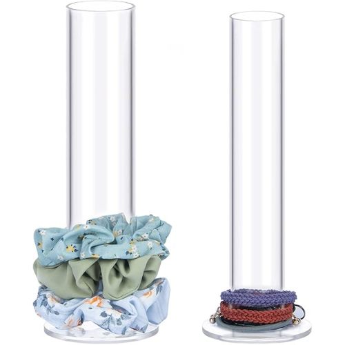 ByKen 2PcS Acrylic Scrunchie Holder Organizer,Hair Ties Holder for Bathroom,Clear Hair Accessories Bowknot Organizer,Room Decor for Girls