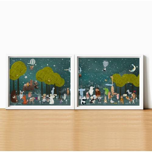 Little Big Falling Stars. Nursery art, Children's wall art, Nursery woodland theme, Baby nursery, Nature wall art, Woodland animals theme