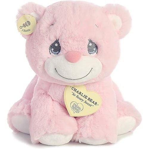 Aurora World Precious Moments Charlie Bear with Rattle, So Beary Sweet, Pink, 8.5"