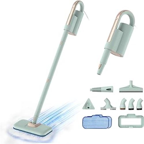 Newbealer Steam Mop & Detachable Handheld Cleaner, 250ml 1200W Powerful Floor Steamer, 3 Adjustable Levels for Carpet Laminate Hardwood Grout, with Carpet Glider, 7 Multi-purpose Accessories & 2 Pads