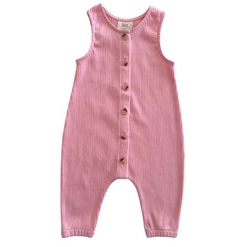 Pink / Organic Ribbed Bay Jumpsuit (3-6 months)