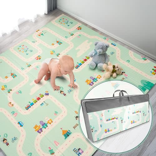 Sorbus Foldable Baby Play Mat, Kids Foam Mats for Floor with Travel Bag - Waterproof Foldable Play Mats for Babies, Infants, Toddlers, and Kids Playtime & Tummy Time 78x70x0.4 (Road Trip Route)