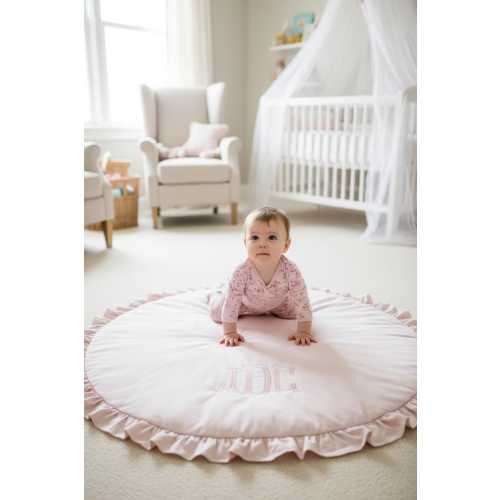 Baby Girl Rug Playmat Embroider Nursery Decor Newborn Bedroom Grandmillenial Room Tummy Time Pad Personalized Blanket Monogram Baby Shower
