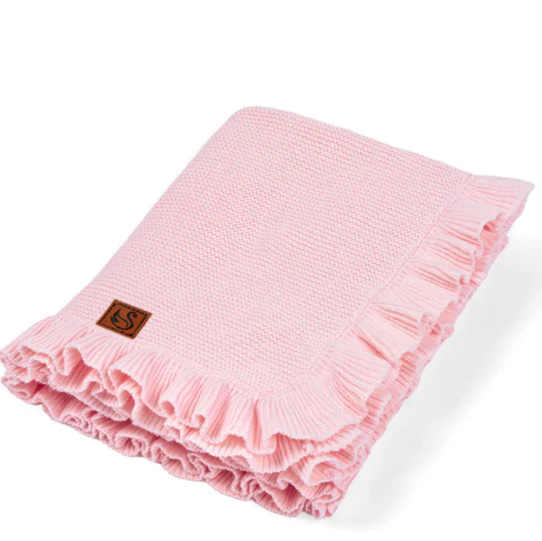 Ruffled Edge Knit Baby Blanket in Pink