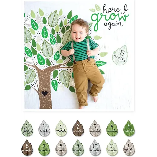 lulujo Baby’s First Year Milestone Blanket and Card Set | 40in x 40in (Here I Grow Again)