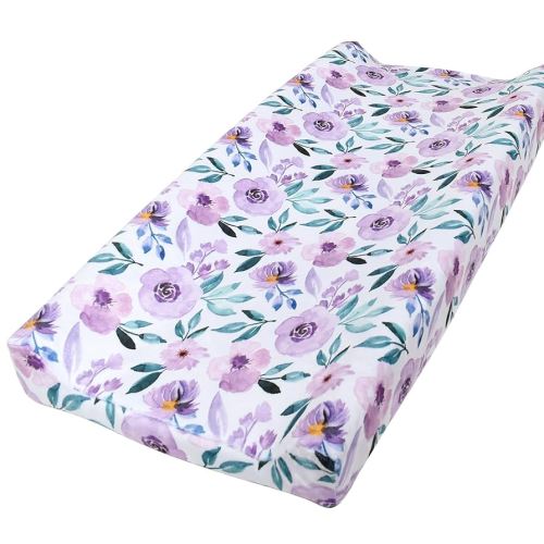 Owlowla Changing Pad Cover Soft Minky Changing Table Cover Lovely Print Waterproof Changing Pad Covers Baby Boy Girl(Purple Floral)