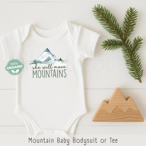 Baby Girl Mountain Onesie, She Will Move Mountains, Future Mountain Climber Onesie, Little Girl Adventure Shirt