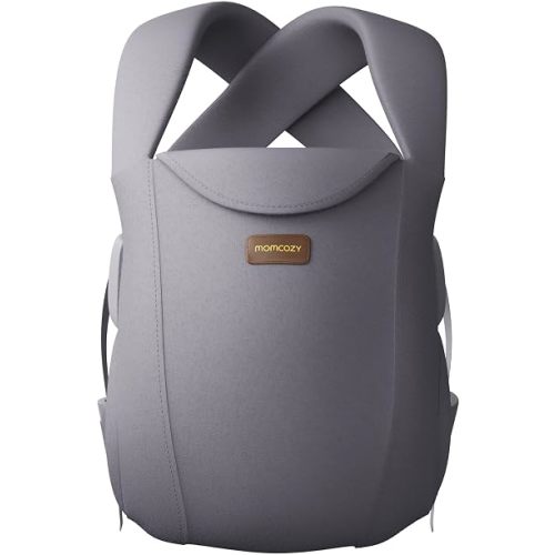 Momcozy Newborn Carrier WeeSnug- Lightweight and Cozy Comfort for 7-25 lbs, Ergonomic Cross-Back Support, Effortless to Put On, Hands-Free Baby Carrier with Lumbar Support, Gray