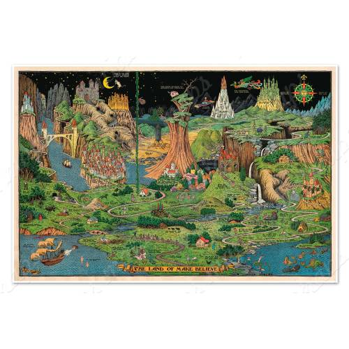 The Land of Make Believe Fairy Tale Map circa 1933 - Art Print Child Nursery Wall Decor