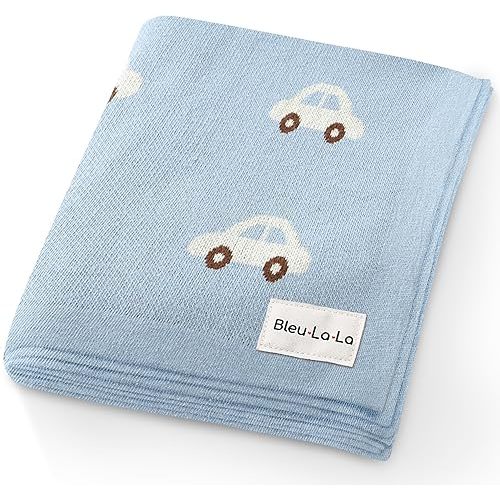 Baby Blanket for Boys 100% Cotton Buttery Soft Cozy Receiving Swaddle Crib Stroller Blanket for Shower Gift Registry for Newborns, Infants, Toddlers (Cars - Baby Blue)
