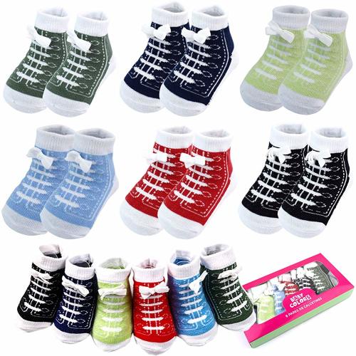 6 Pairs 0-6 month Baby Sneaker Newborn Ankle Sock Toddler Crew Walkers Bootie Infant Slippers Socks