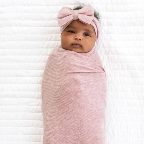 Heather Mauve Ribbed Swaddle & Luxe Bow Headband Set - Little Sleepies