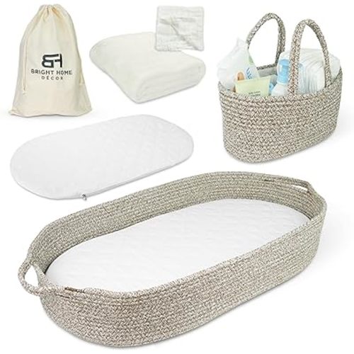 Baby Changing Basket & Diaper Caddy Set – Two Water Resistant Covers & Foam Pad - Boho Baby Basket with Blanket & Burp Cloth – Lightweight & Portable Diaper Changing Basket – Boho Nursery Decor