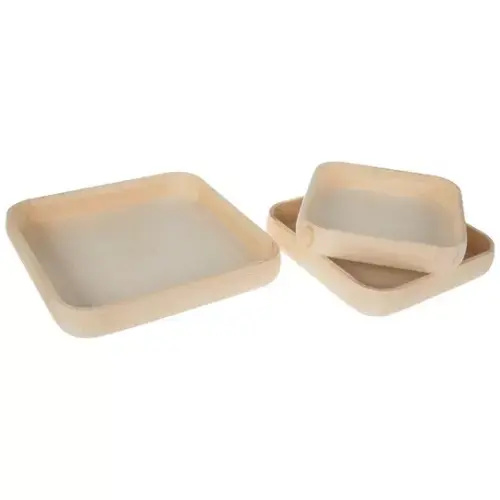 Rounded Square Wood Tray Set