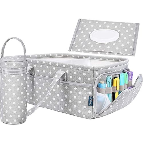 Baby Diaper Caddy Organizer | Baby Shower Registry Must Haves For Boy Girl Gifts Newborn Essentials Basket | Nursery Decor Changing Table Storage For New Mom With Bottle Cooler Bag by Sweet Carling - Polk-A-Dot