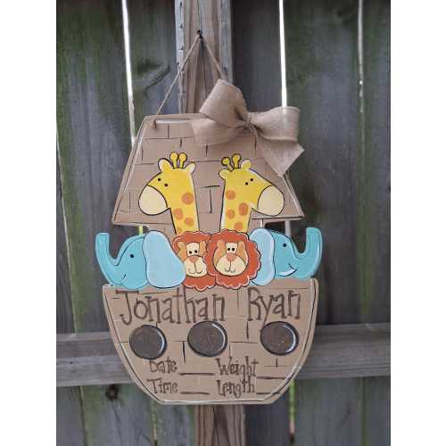 Noah's Ark Baby hospital birth door hanger, baby announcement, Baby shower gift, Baby gift, nursery decor