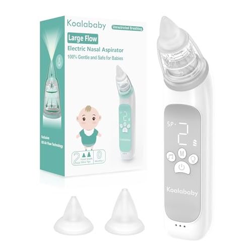 Koalababy Large Flow Electric Nasal Aspirator, Baby Nose Sucker, Nose Cleaner for Toddlers with 3 Suction Levels, Soothing Music and Light, Grey