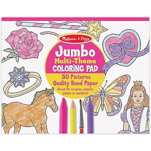 Melissa & Doug Jumbo 50-Page Kids' Coloring Pad - Horses, Hearts, Flowers, and More - FSC Certified