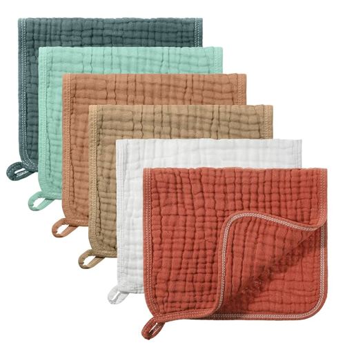 Hicarer 6 Count Muslin Burp Cloths Cotton Baby Burping Rags Large 20 x 10 Inch 6 Layers Spit up Rags Soft Absorbent Multicolor Wash Cloths Diapers for Newborn Baby Girl Boy(Cute Color Series)