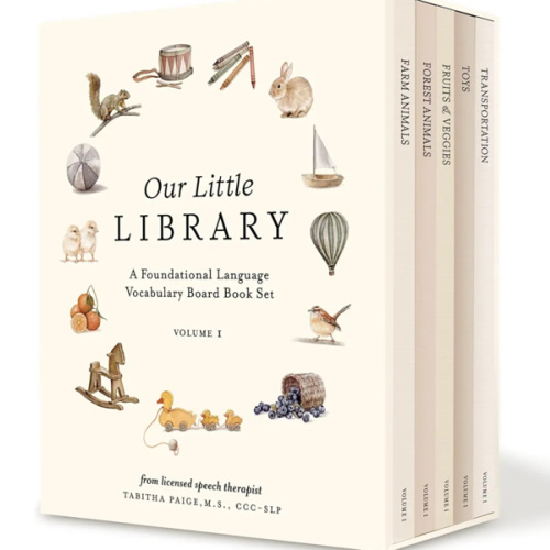 Our Little Library: A Foundational Language Vocabulary Board Book Set for Babies, Including Farm Animals, Forest Animals, Fruits and Veggies, Toys, and Transportation (Our Little Adventures Series)
