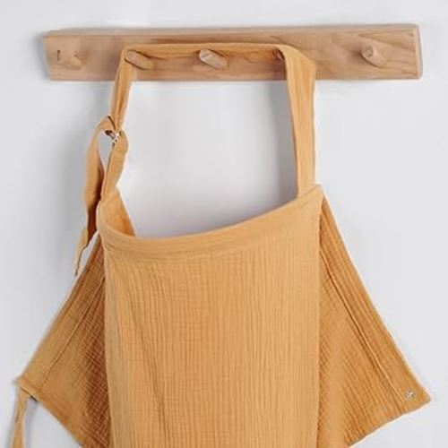 Blissful Diary Muslin Nursing Cover for Breastfeeding, Breathable Breastfeeding Cover up with Arch Neckline for Women, Nursing Apron (Retro Yellow)
