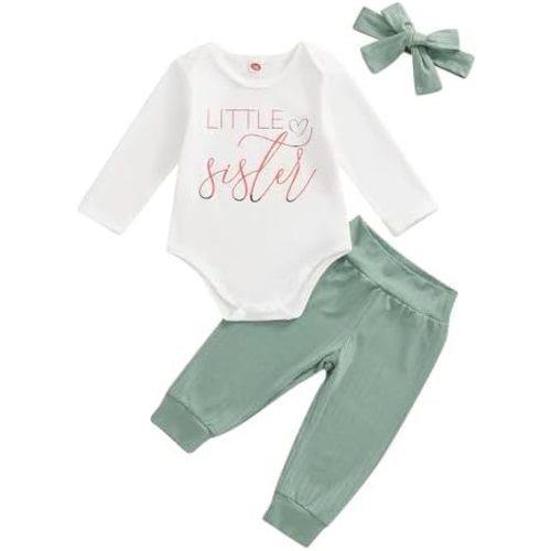 Dcohmch Little Sister Newborn Outfit Long Sleeve Romper Strip Trousers Hairband 3Pcs Coming Home Baby Girl Fall Clothes