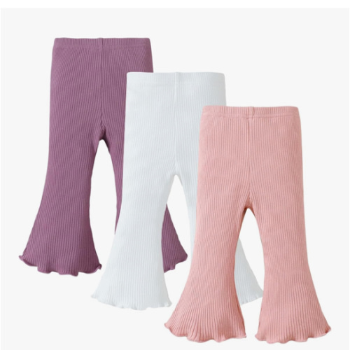 SOBOWO Baby Girl Flare Pants 3 Pack Toddler Solid Ribbed Ruffle Bell Bottoms Pants Trousers Fall Outfits