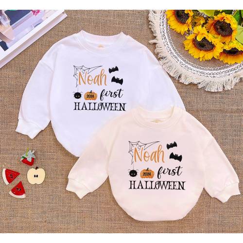 Personalised First Halloween 2024 Baby Bodysuit, Halloween Romper Sweatshirt, Custom Cute Baby Halloween Outfit, Adorable Festive Baby Gift