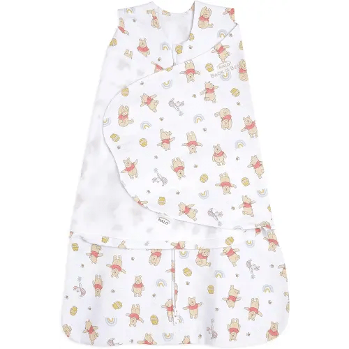 HALO Disney Baby 100% Cotton Sleepsack Swaddle, 3-Way Adjustable Wearable Blanket, TOG 1.5, Winnie Rainbows, Newborn, 0-3 Months