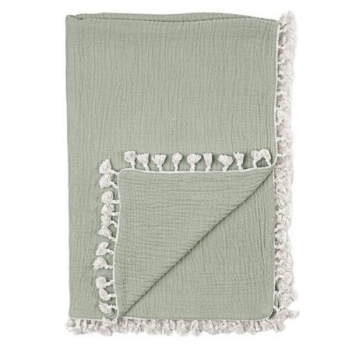 Crane Baby 6-Layer Muslin Baby Blanket with Tassel Edge, Color: Fern