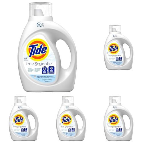 Tide Free & Gentle Liquid Laundry Detergent, 48 loads, 63 fl oz (Pack of 5)