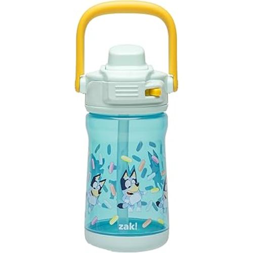 Zak Designs Bluey Beacon Kids Water Bottle for Travel or At Home, 12oz Plastic is Durable and Leak-Proof with Liquid Lock Spout, Cover, Carry Handle, Protective Base (Bluey)