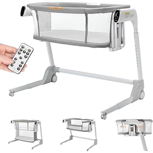 4 in 1 Smart Baby Bassinet with Mattress,Electric Rocking bassinet with Playpen,Bassinet Bedside Sleeper, Easy Folding Portable Baby Crib for Newborn,7 Adjustable Heights,17 Soothing Sounds,5 Speeds
