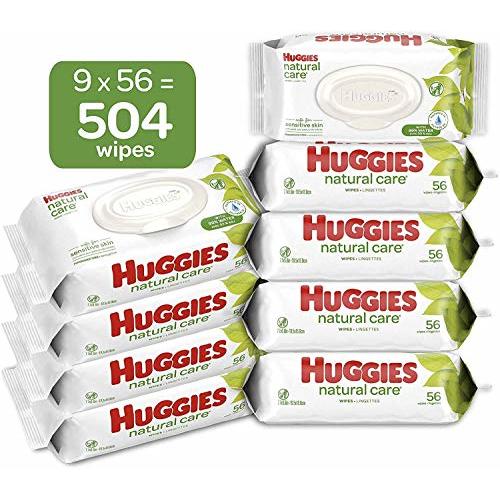 Huggies Natural Care Sensitive Baby Wipes, Unscented, 9 Flip-Top Packs (504 Wipes Total)