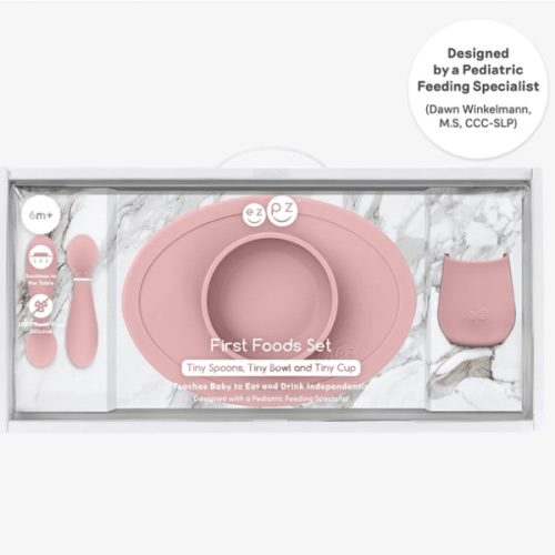 First Foods Set / Silicone Spoon, Cup & Suctioning Bowl for Infants– ezpz