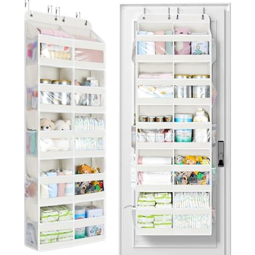 Yecaye 5-Tier Over The Door Organizer Dual-Column, 80lbs Load Extra Large Over the Door Storage of 10 Compartments, Heavy Duty Door Organizer Hanging for Dorm Bathroom Pantry, Cream White 2 Pack