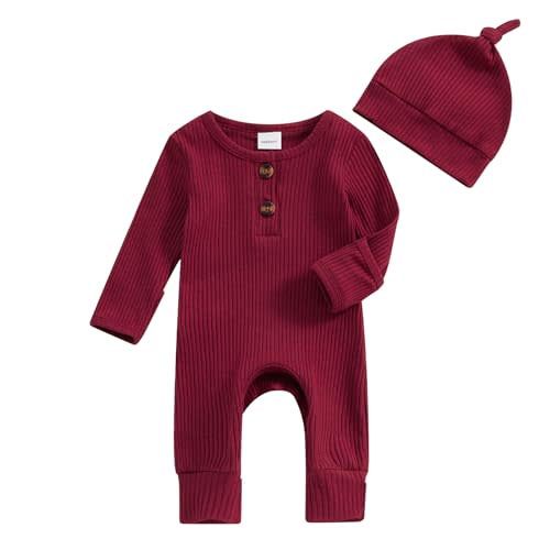 Twopumpkin Newborn Baby Boy Girl Knit Onesie Romper Newborn Coming Home Outfit Infant Fall Winter Spring Clothes with Hat