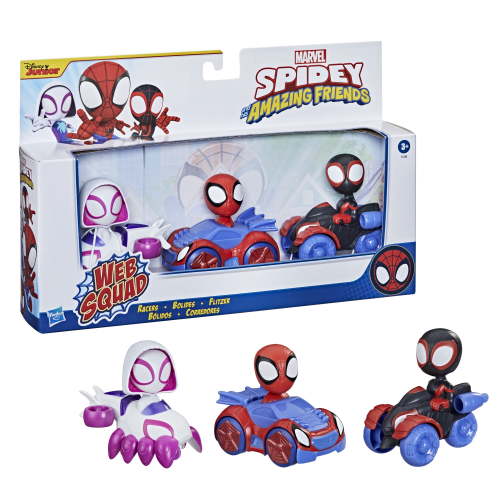 Marvel Spidey and His Amazing Friends Squad Racers, Includes Spidey, Miles Morales, Ghost-Spider, Ages 3+