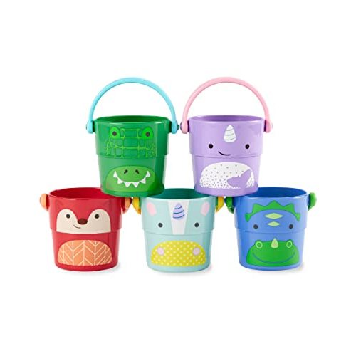 Skip Hop Baby Bath Toy Buckets, Zoo Stack & Pour Buckets, Pastel