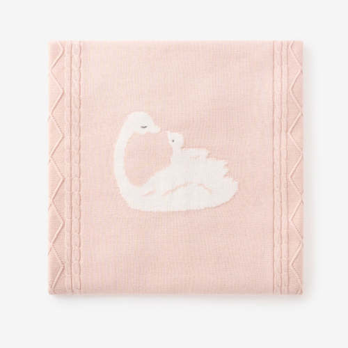Swan Cotton Cable Knit Blanket PINK / 30X40