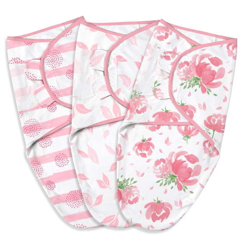 GLLQUEN BABY Organic Cotton Baby Swaddle Blanket 0-3 Months Pink Flower 3 Pack