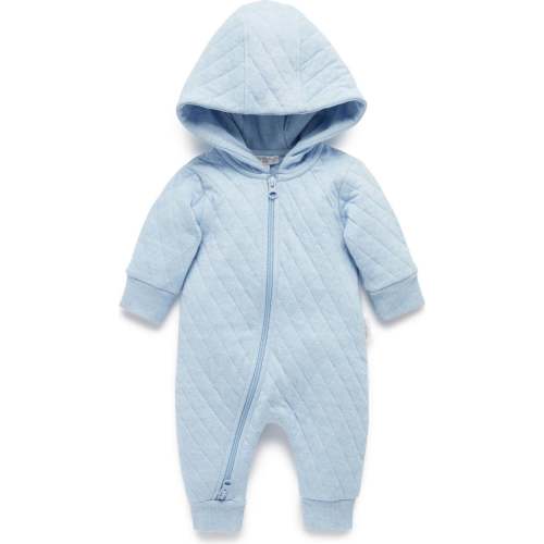 Quilted Coverall Soft Blue Melange - Purebaby Rompers | Maisonette