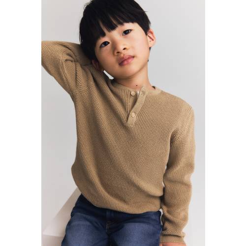 WAFFLE-KNIT HENLEY SWEATER
