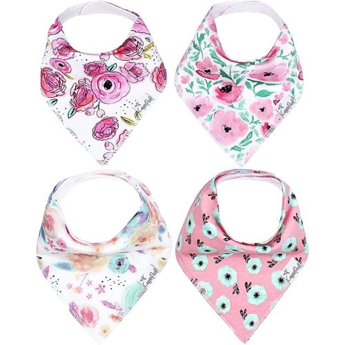 Copper Pearl Baby Bandana Bibs - 4 Pack Soft Cotton Baby Bibs for Drooling and Teething, Absorbent Drool Bibs for Baby Girl and Boy, Adjustable to Fit Newborns to Toddlers, Tons of Styles (Bloom)