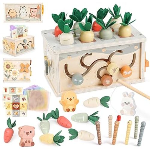 Joyreal 8-in-1 Toddler Montessori Educational Toys for Boys and Girls - Wooden Tissue Box Toy for Baby First Birthday Gifts - Sensory Toy for 18 Months+ Kids Preschool Learning Fine Motor Skills Game