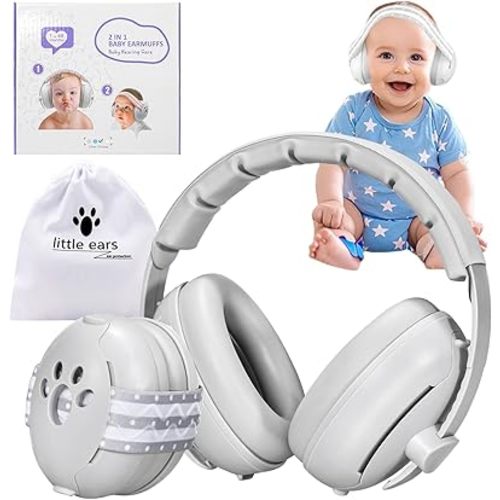 Baby Headphones for Noise Newborn, 2-in-1 Baby Ear Muffs Noise Protection for 0-48 Months Infants Toddler, Infant Travel Essentials for Airplane White